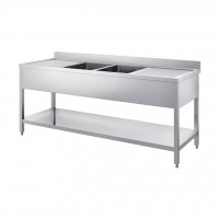 Lavello Inox su Gambe a 2 Vasche con 2 Sgocciolatoi profondità 600 Lavello Inox su Gambe a 2 Vasche con 2 Sgocciolatoi profondità 600