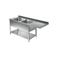 Lavello Inox su Gambe 2 Vasche con Sgocciolatoio e Vano Lavastoviglie profondità 600 Lavello Inox su Gambe 2 Vasche con Sgocciolatoio e Vano Lavastoviglie profondità 600