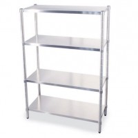 Scaffale con 4 ripiani e montante circolare Acciaio Inox profondità 300